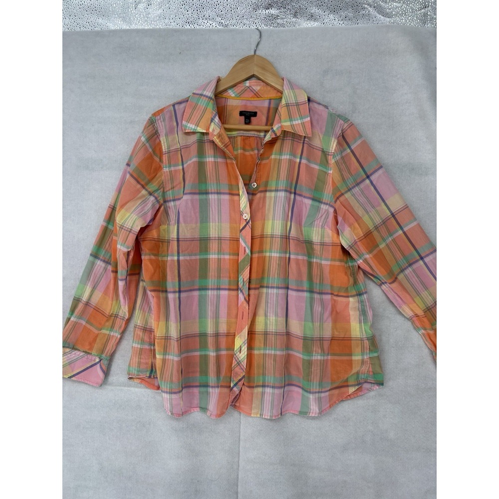 Talbots Button Up Shirt Size PXL Orange Pastel Multi Plaid Academia Preppy